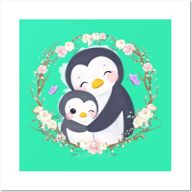 Penguin Motherhood Cartoon Wall Art by Mako Design 